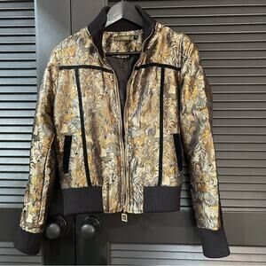 Rocco Barocco Outrageous & Fun Mobwife Metallic Floral Bomber Jacket, Size Small